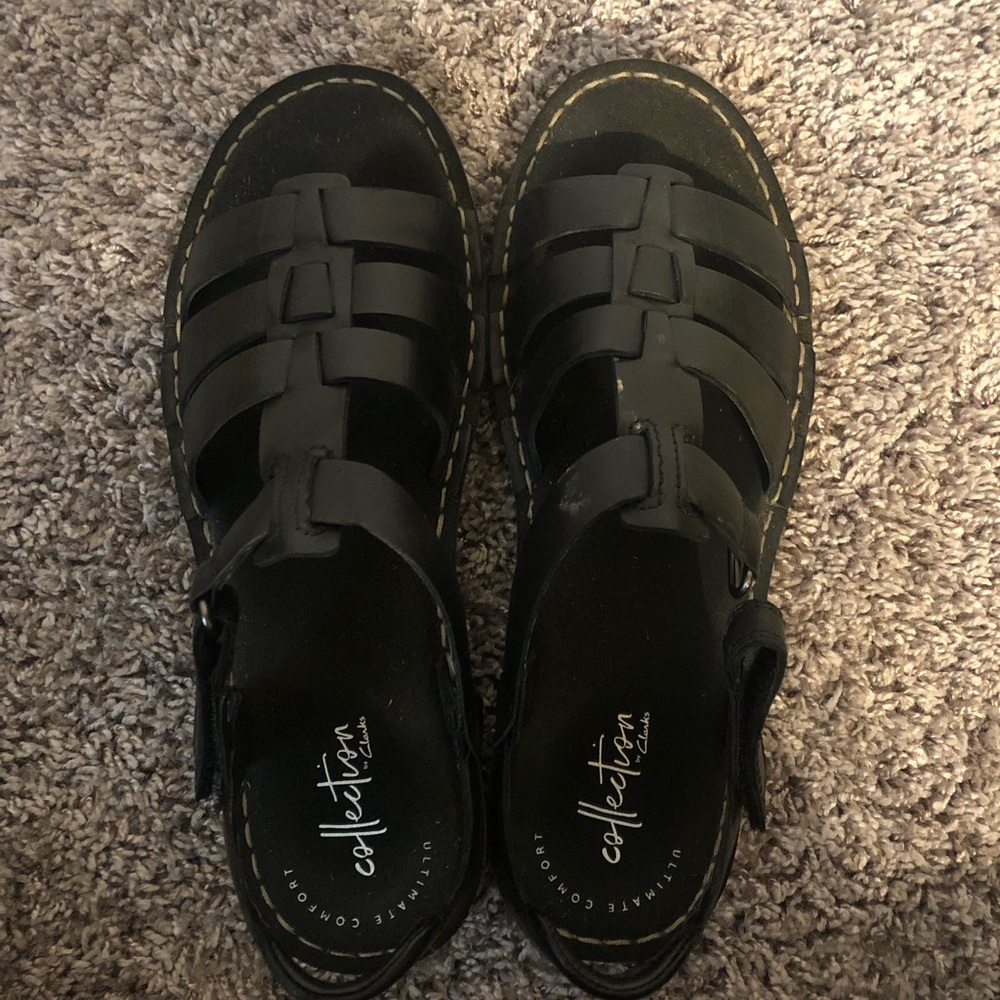 Clarks Collection Black Strappy Sandals.  Great condition.  S/PF seller.